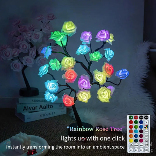LED Rose Flower Tree Lamp - USB/Battery Powered Tabletop Decor Gift