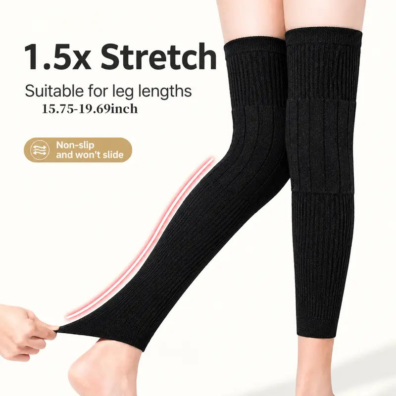Thick Wool-Lined Thermal Long Knee Compression Sleeves – Non-Slip Winter Joint Support