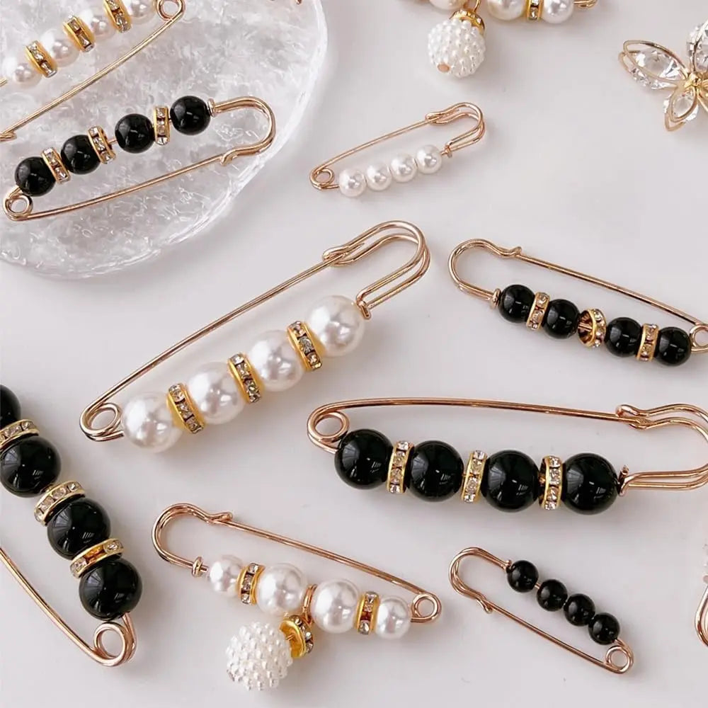 16-Piece Pearl Brooch Pin Set - Decorative Mixed-Style Fasteners for Cardigans & Dresses