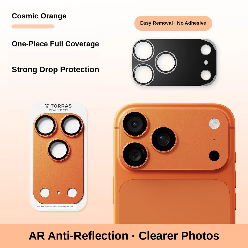 9H+ Tempered Glass Camera Lens & Module Protector for iPhone 17 Series – Shatterproof Cosmic Orange