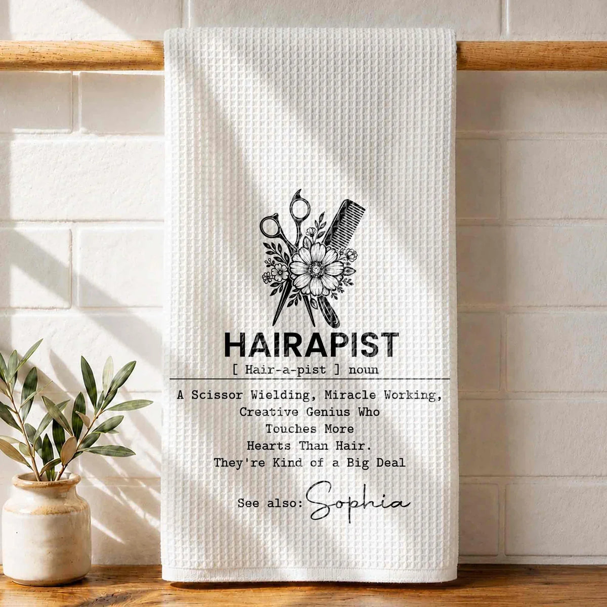 Hairapist Personalized Kitchen Towel, Monochrome Salon Art, Creative Appreciation Gift for Hair Stylist - 1