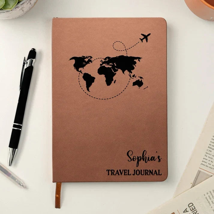 Personalized Leather Journal for Travel Memories with Compass and Luggage Art, Creative Gift for Friends - 2