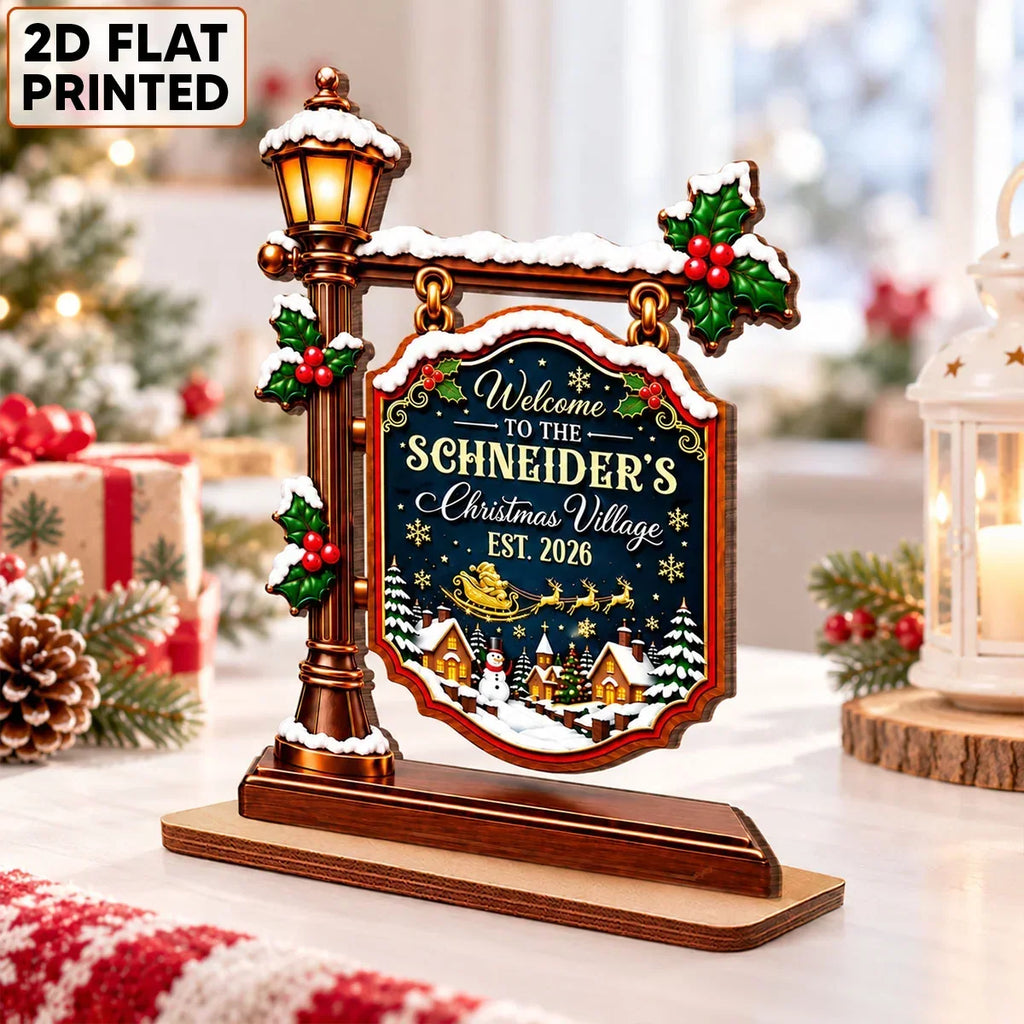2-Layer Wooden Plaque, Personalized Snowy Christmas Village Keepsake, Creative Gift for Parents & Grandparents - 2