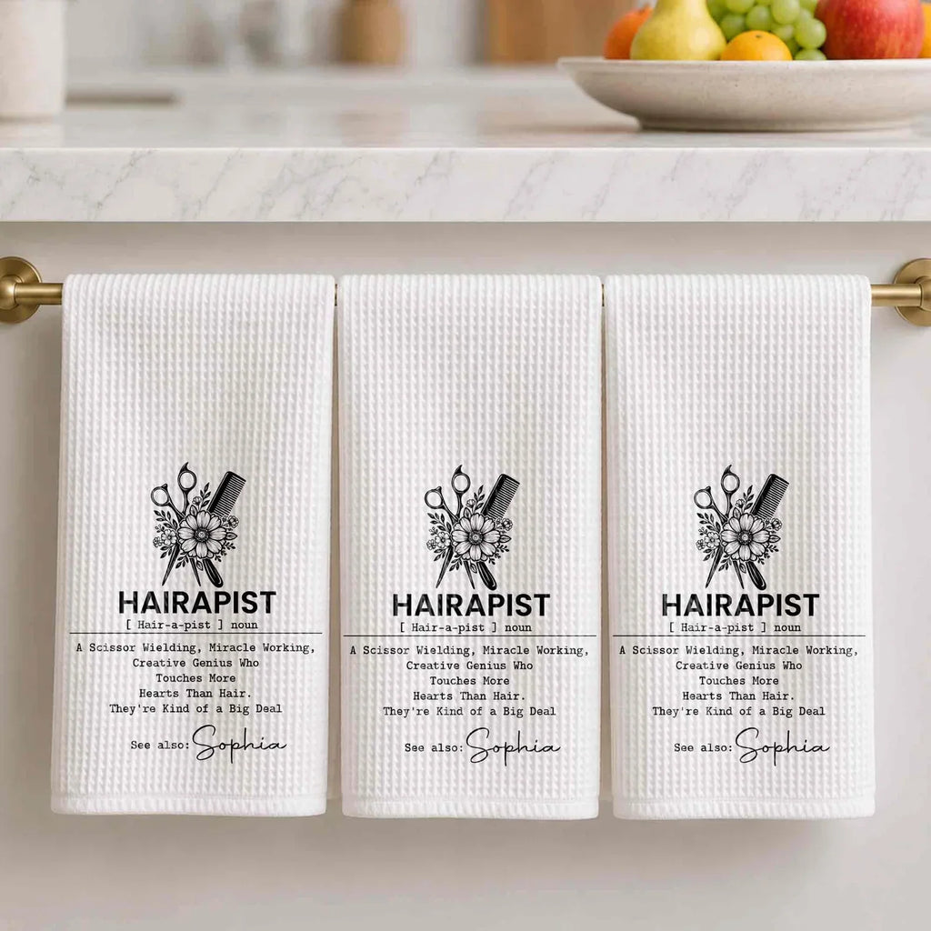 Hairapist Personalized Kitchen Towel, Monochrome Salon Art, Creative Appreciation Gift for Hair Stylist - 2