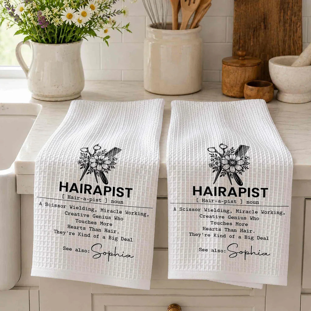 Hairapist Personalized Kitchen Towel, Monochrome Salon Art, Creative Appreciation Gift for Hair Stylist - 3