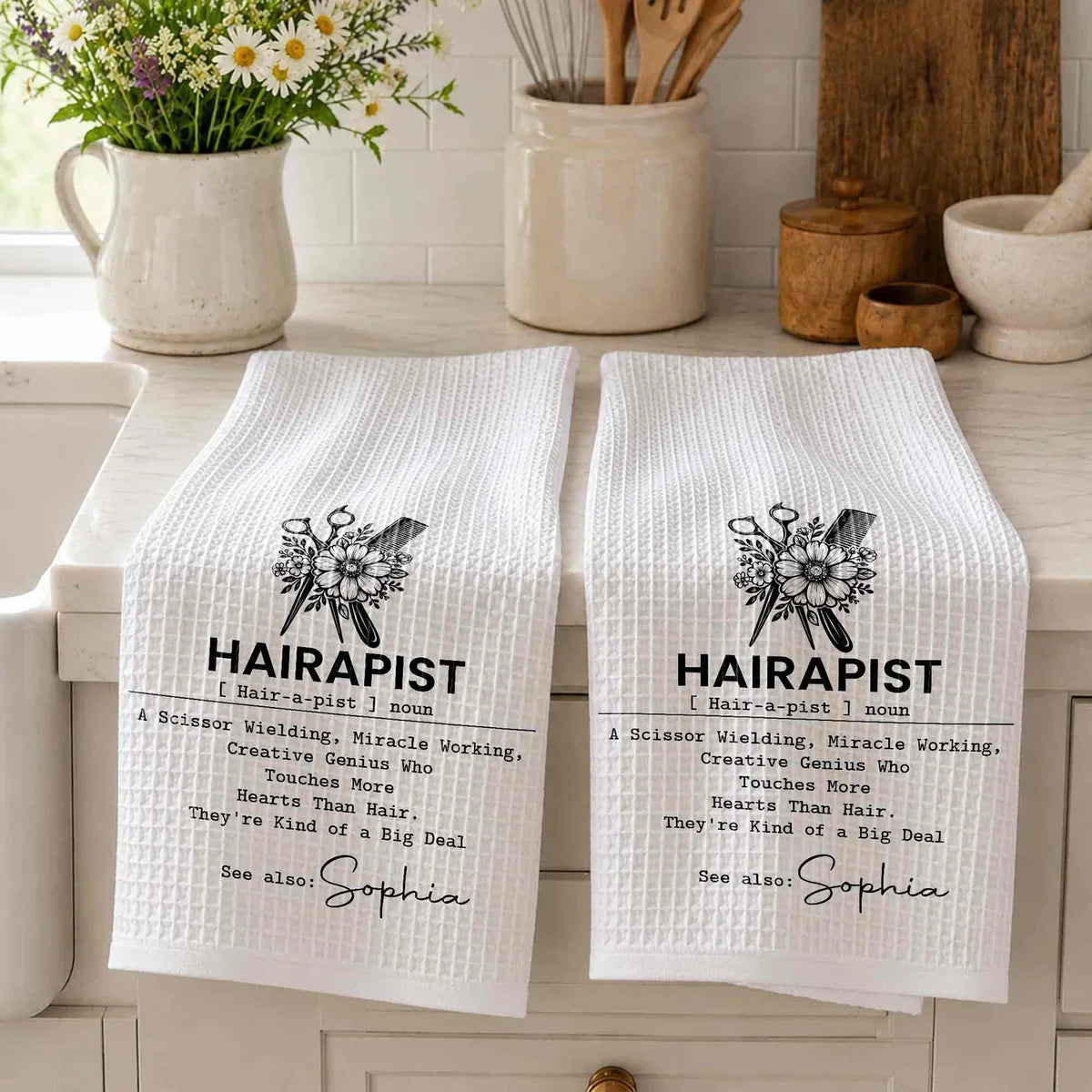 Hairapist Personalized Kitchen Towel, Monochrome Salon Art, Creative Appreciation Gift for Hair Stylist - 3