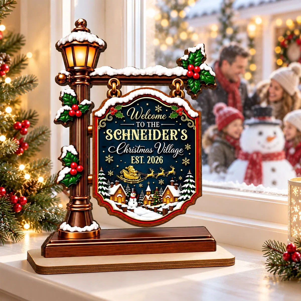2-Layer Wooden Plaque, Personalized Snowy Christmas Village Keepsake, Creative Gift for Parents & Grandparents - 3