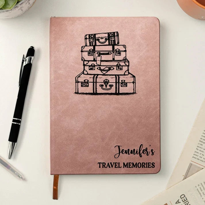 Personalized Leather Journal for Travel Memories with Compass and Luggage Art, Creative Gift for Friends - 3