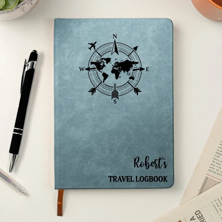 Personalized Leather Journal for Travel Memories with Compass and Luggage Art, Creative Gift for Friends - 5
