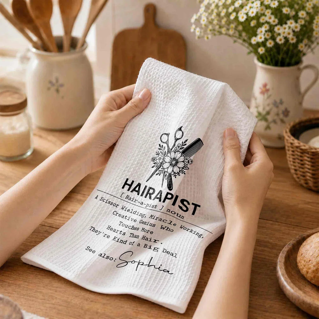 Hairapist Personalized Kitchen Towel, Monochrome Salon Art, Creative Appreciation Gift for Hair Stylist - 5