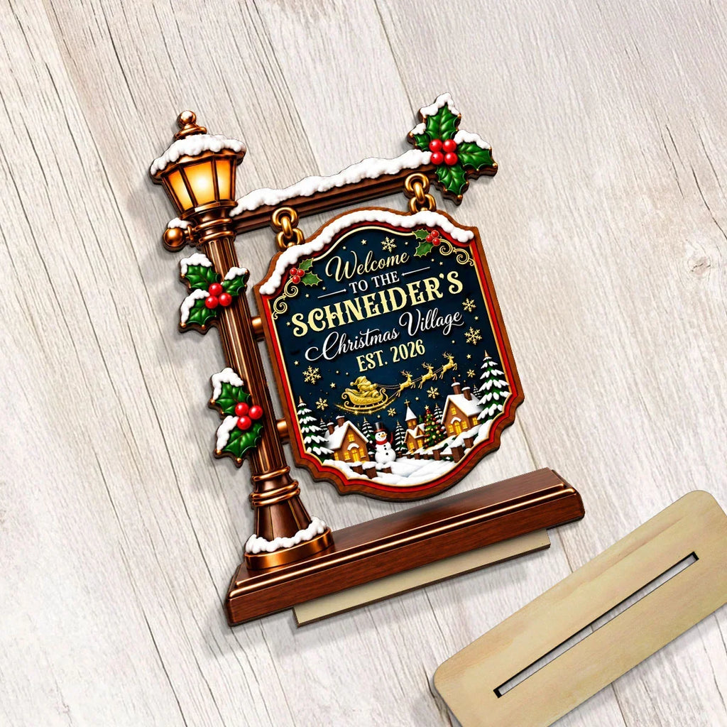 2-Layer Wooden Plaque, Personalized Snowy Christmas Village Keepsake, Creative Gift for Parents & Grandparents - 5