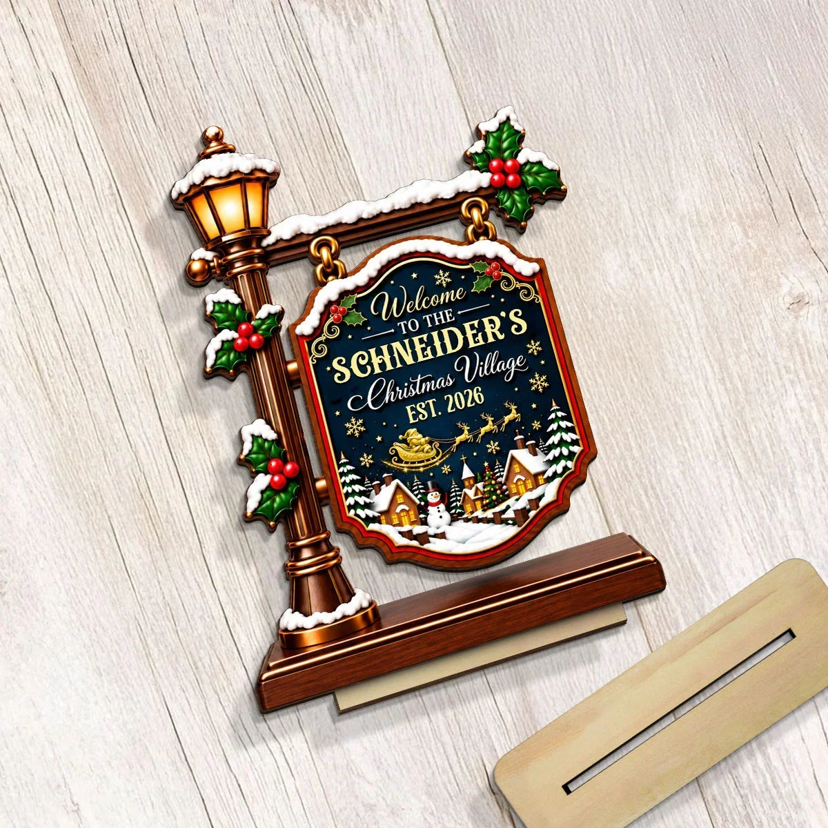 2-Layer Wooden Plaque, Personalized Snowy Christmas Village Keepsake, Creative Gift for Parents & Grandparents - 5