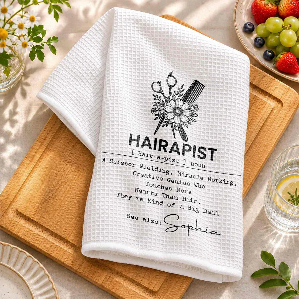 Hairapist Personalized Kitchen Towel, Monochrome Salon Art, Creative Appreciation Gift for Hair Stylist - 6