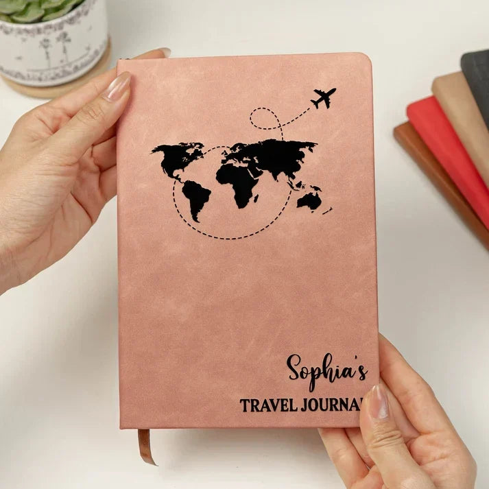 Personalized Leather Journal for Travel Memories with Compass and Luggage Art, Creative Gift for Friends - 6