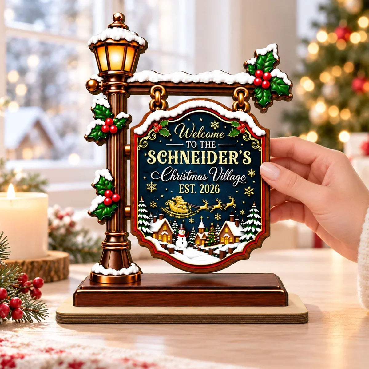 2-Layer Wooden Plaque, Personalized Snowy Christmas Village Keepsake, Creative Gift for Parents & Grandparents - 6