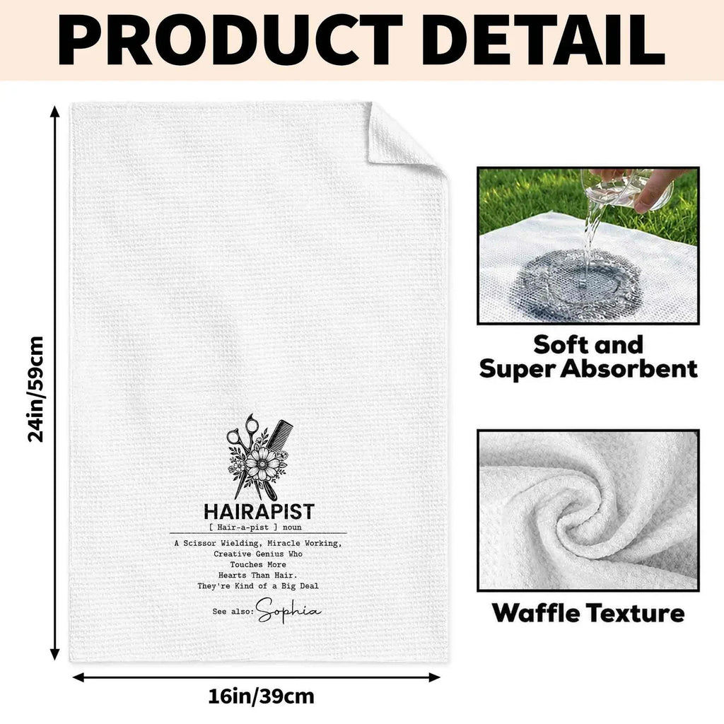 Hairapist Personalized Kitchen Towel, Monochrome Salon Art, Creative Appreciation Gift for Hair Stylist - 4