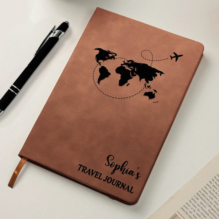 Personalized Leather Journal for Travel Memories with Compass and Luggage Art, Creative Gift for Friends - 8
