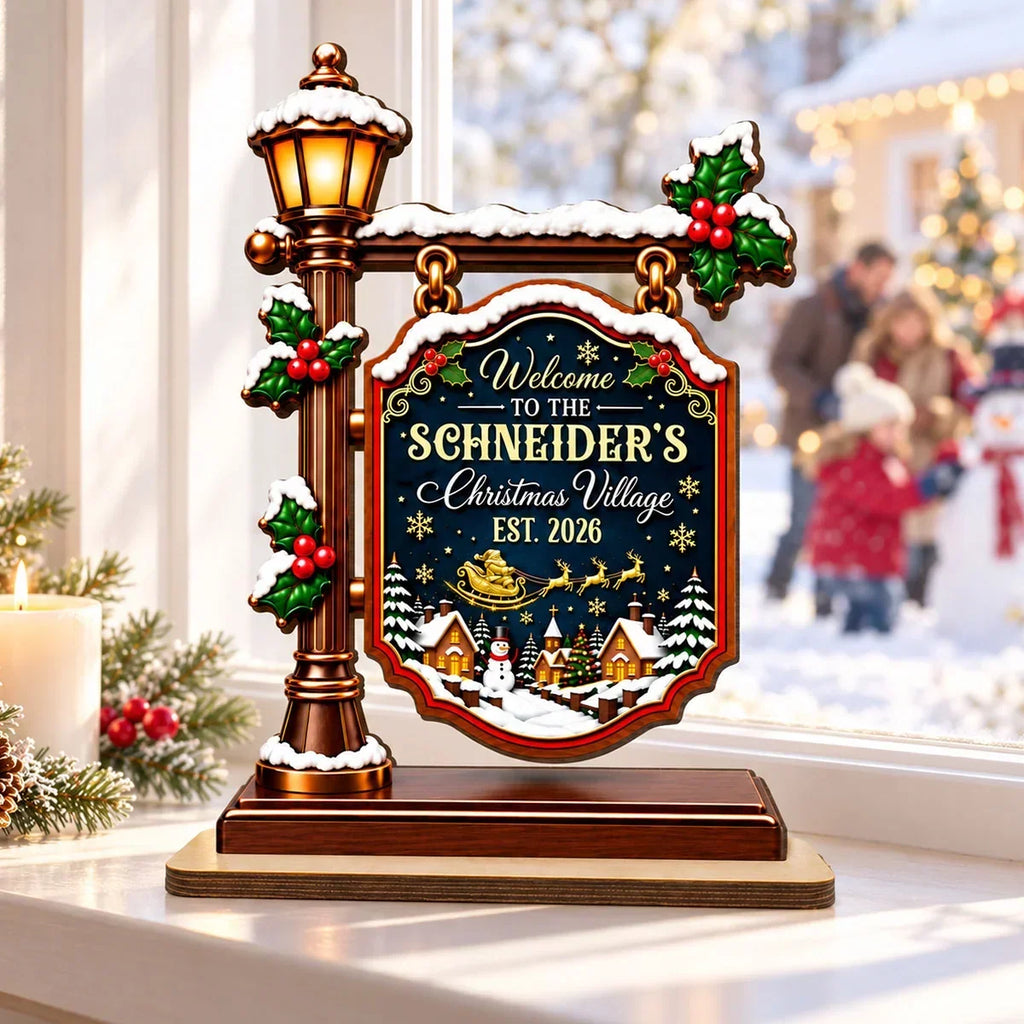 2-Layer Wooden Plaque, Personalized Snowy Christmas Village Keepsake, Creative Gift for Parents & Grandparents - 7