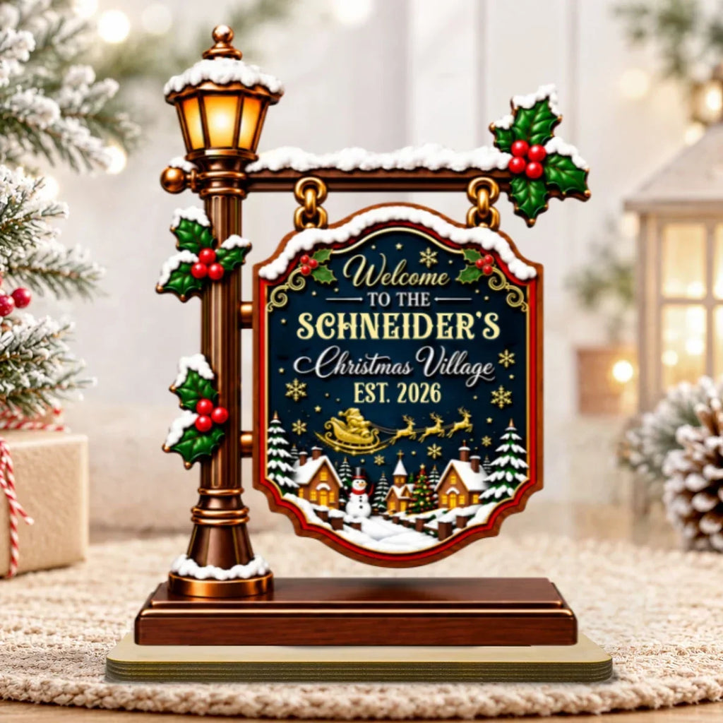 2-Layer Wooden Plaque, Personalized Snowy Christmas Village Keepsake, Creative Gift for Parents & Grandparents - 8