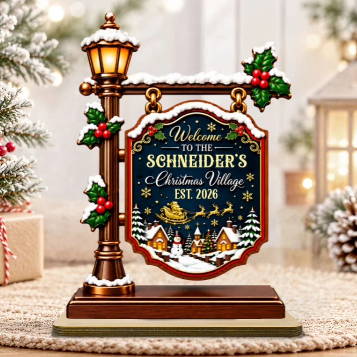 2-Layer Wooden Plaque, Personalized Snowy Christmas Village Keepsake, Creative Gift for Parents & Grandparents - 8