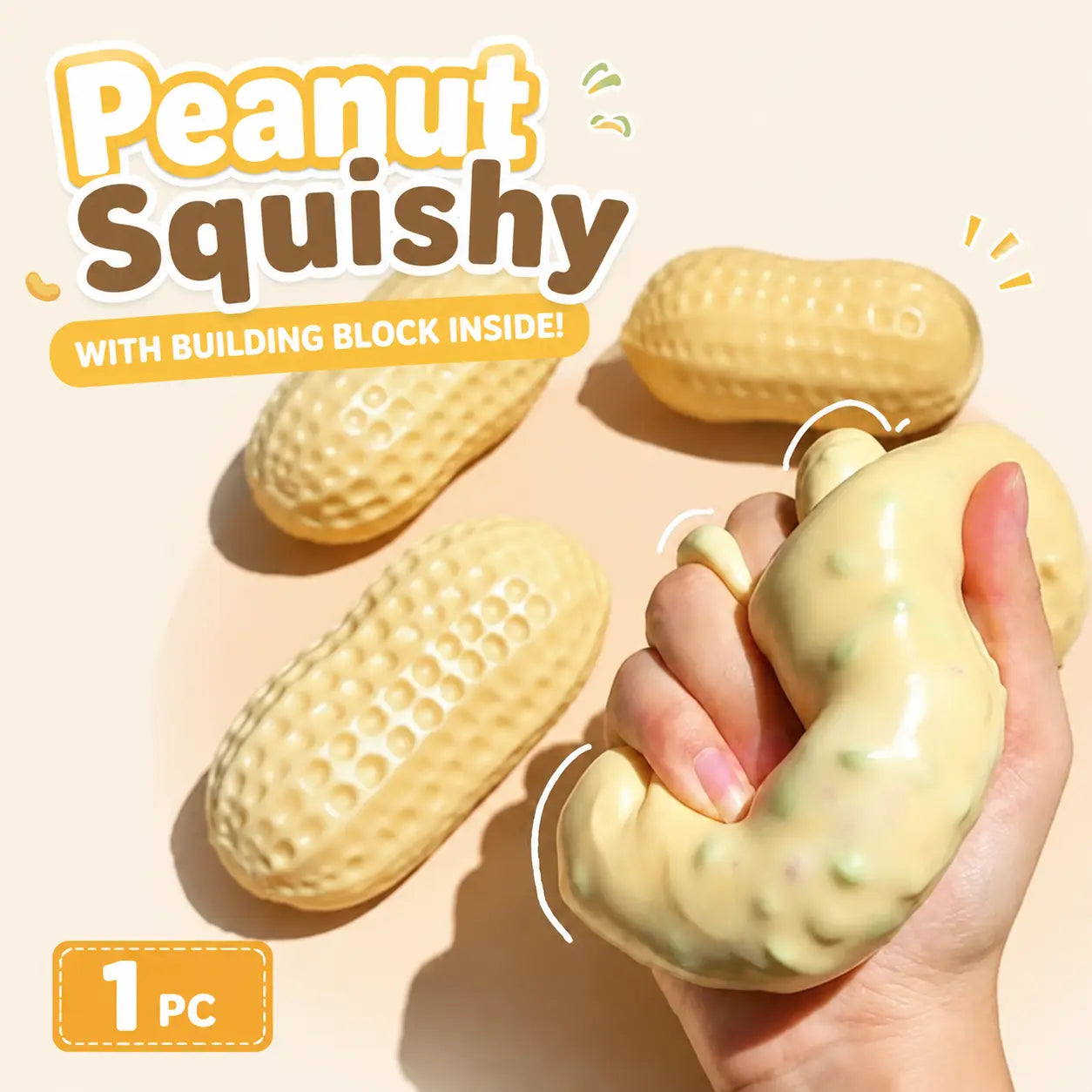Crunchy Sound Peanut Squishy Toy, Soft Sensory Stress Relief Fidget Toy for Teens, Adults, Desk Relaxation & Party Gifts