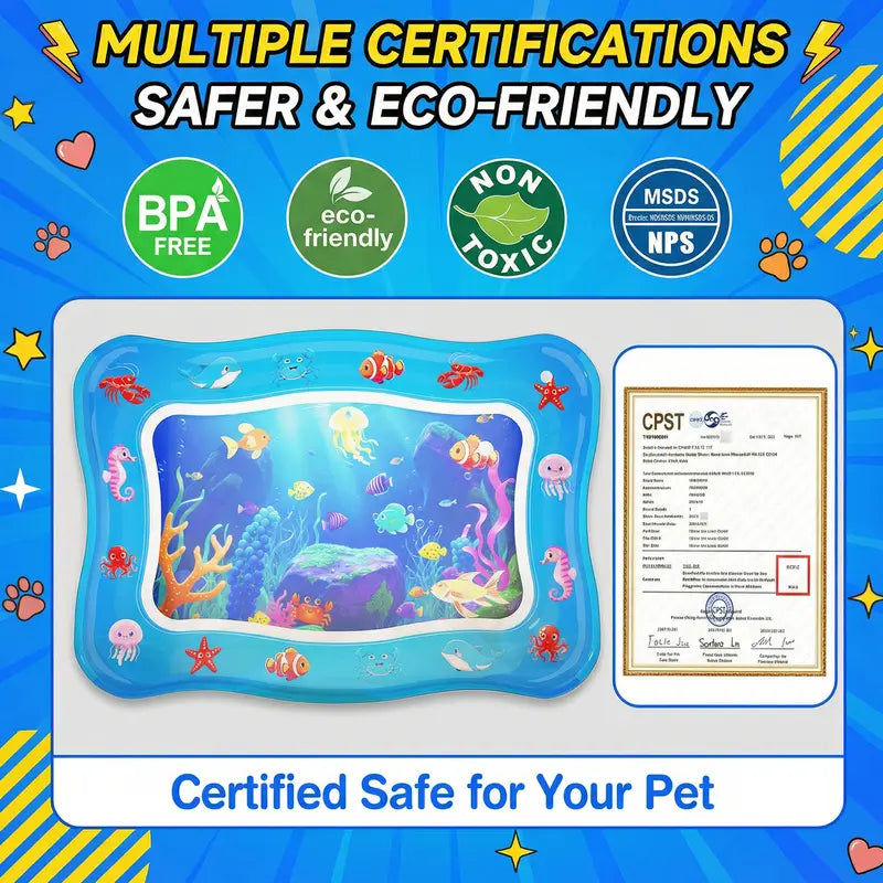 Thick 0.7mm PVC Cat Water Play Mat – Interactive Cooling Activity Pad with Floating Fish