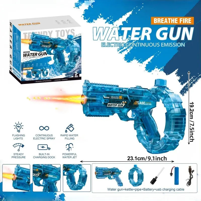 LED Electric Water Blaster Gun – Automatic Continuous Fire Water Gun with Transparent Tech Design & Rechargeable Battery