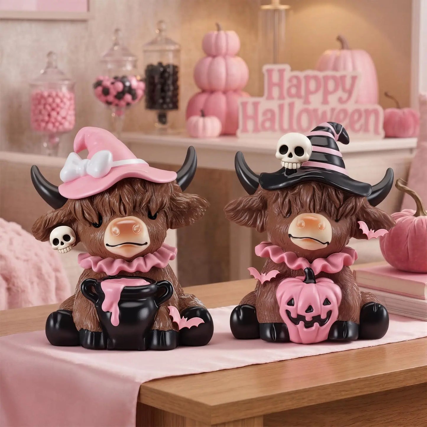 Gejoy Highland Cow Gift Halloween 3D Highland Cow Statue Holiday Seasonal Decoration Scottish Cow Figures Ornaments Gift for Women Men CowBoy Farmer Cattle Lovers, Summer Holiday Party Gift, Bathroom Decor, Housewarming Gift