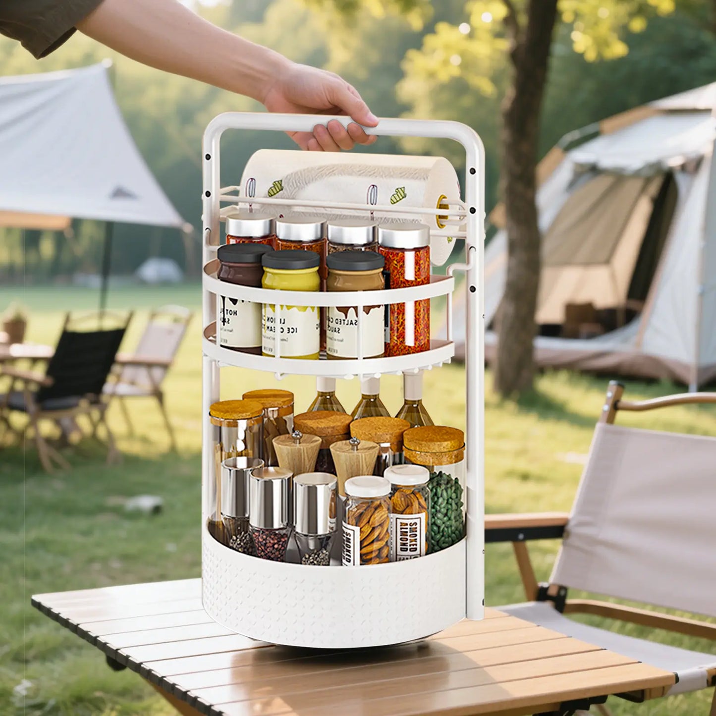 2-Tier Rotating Spice Rack Organizer – Adjustable Metal Lazy Susan for Kitchen & Pantry