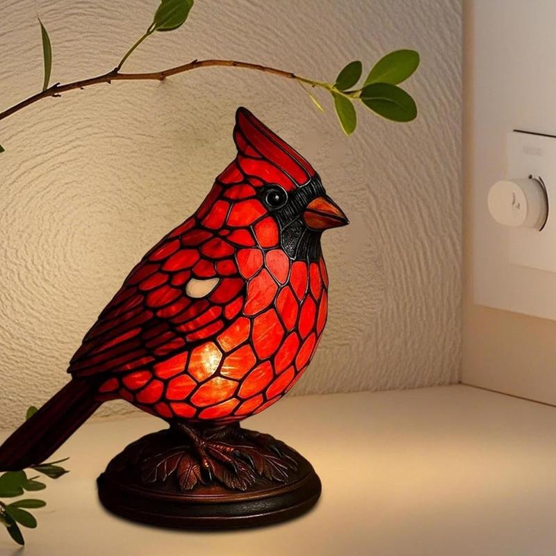 Lámpara Estatuilla de Pájaro Decorativa de Navidad, Luz de Cardenal de Resina Pintada a Mano, Decoración de Hogar para Mesita de Noche, Sala y Dormitorio