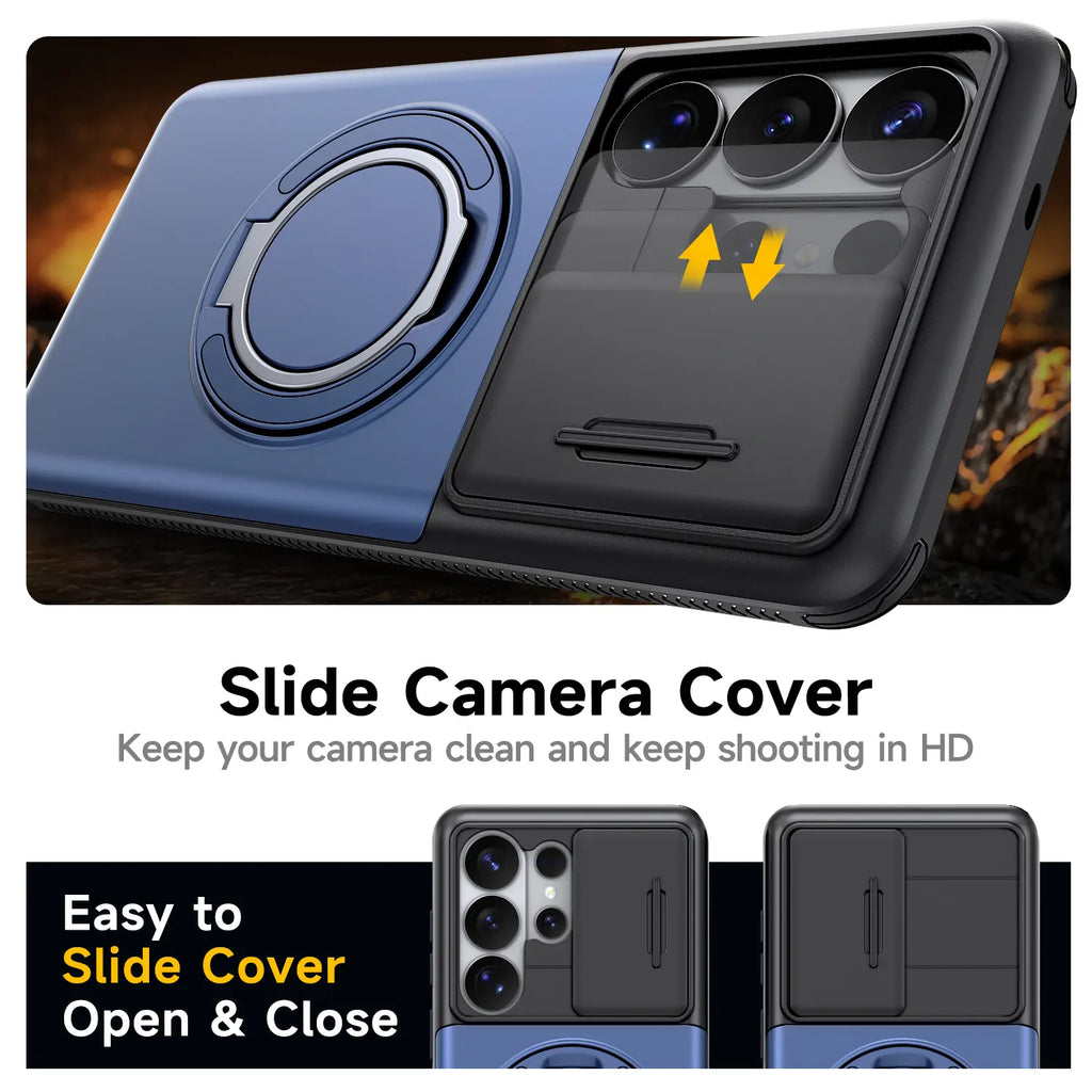 Slide Camera Cover Ring Kickstand Case for Samsung Galaxy S26 Ultra – Dual Layer Shockproof Wallet Cover