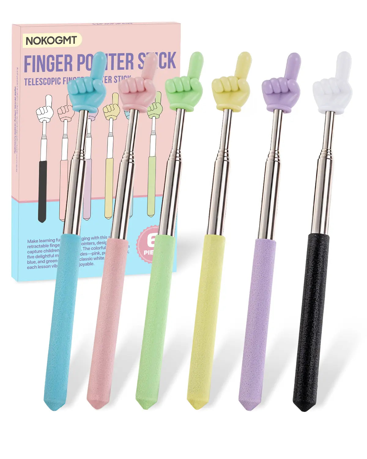 6PCS Extendable Finger Pointer Sticks for Classroom