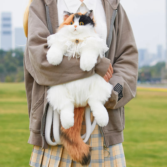 Calico Cat Backpack – Lifelike Plush Bag for Women & Kids