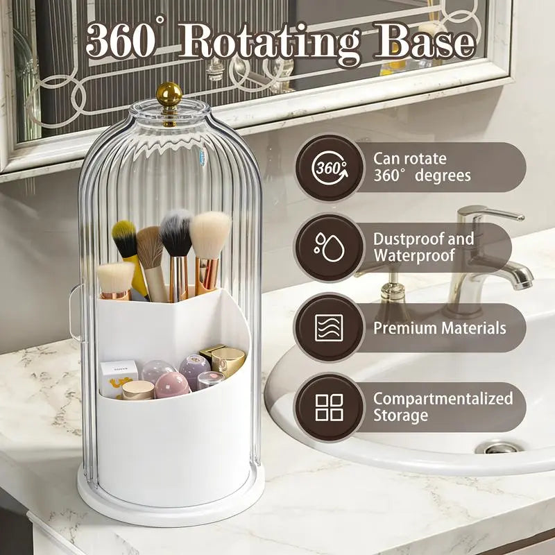 3-Slot Toothbrush Holder with Sliding Lid, Rotating Bathroom Countertop Organizer for Vanity