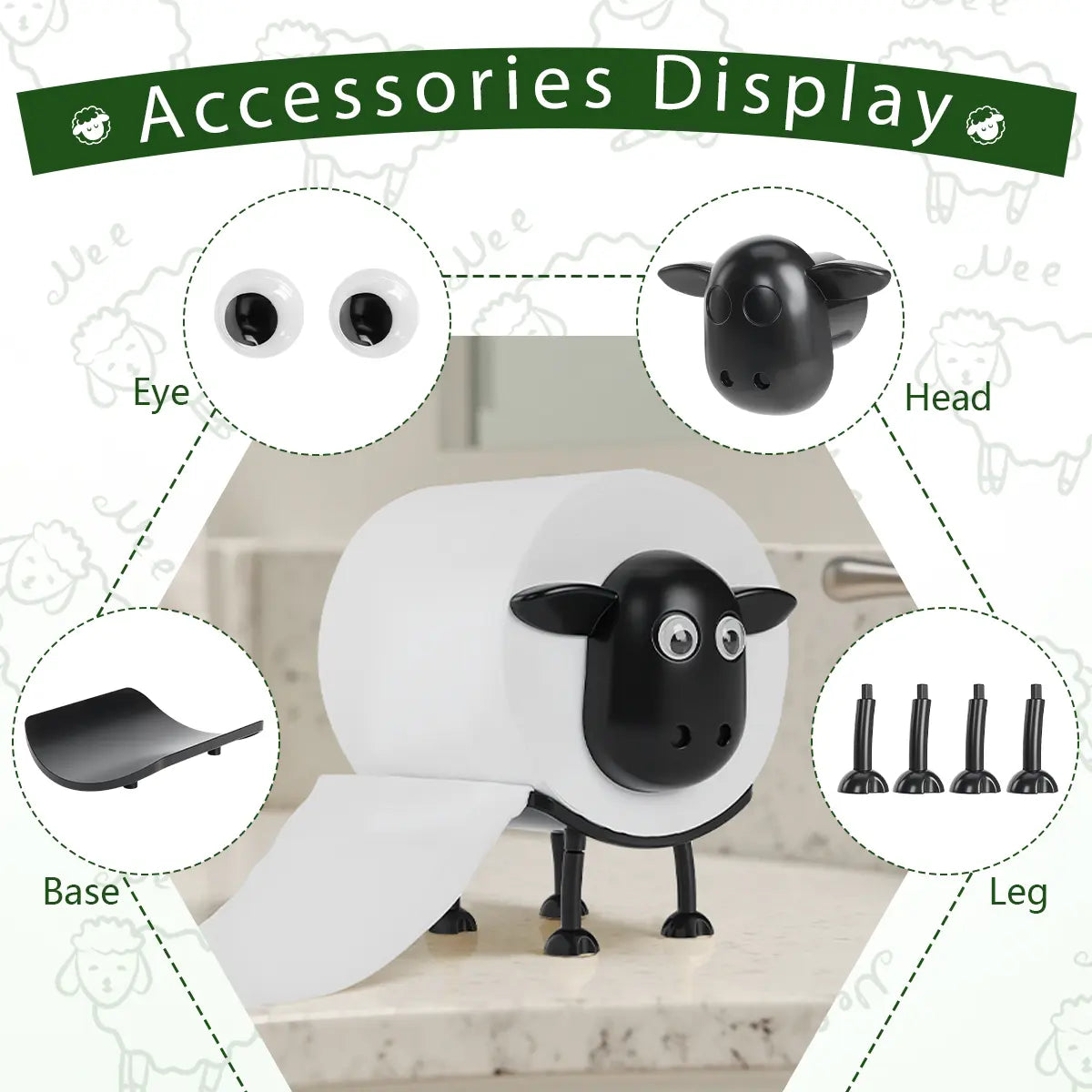 2026 Viral Funny Sheep Tissue Holder 3PCS Set – Cute 3D Printed Toilet Paper & Kitchen Roll Holder, Quirky Home Decor, Must-Have Household Essentials