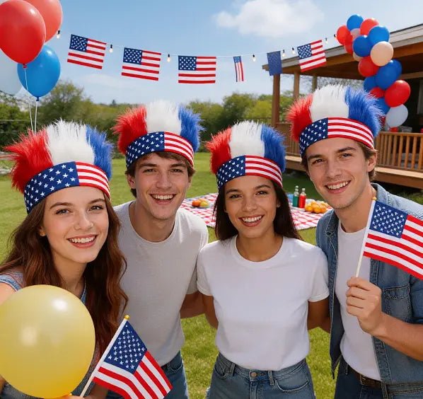 Patriotic USA Crazy Hair Headband – Funny American Flag Wig for Sports & 4th of July
