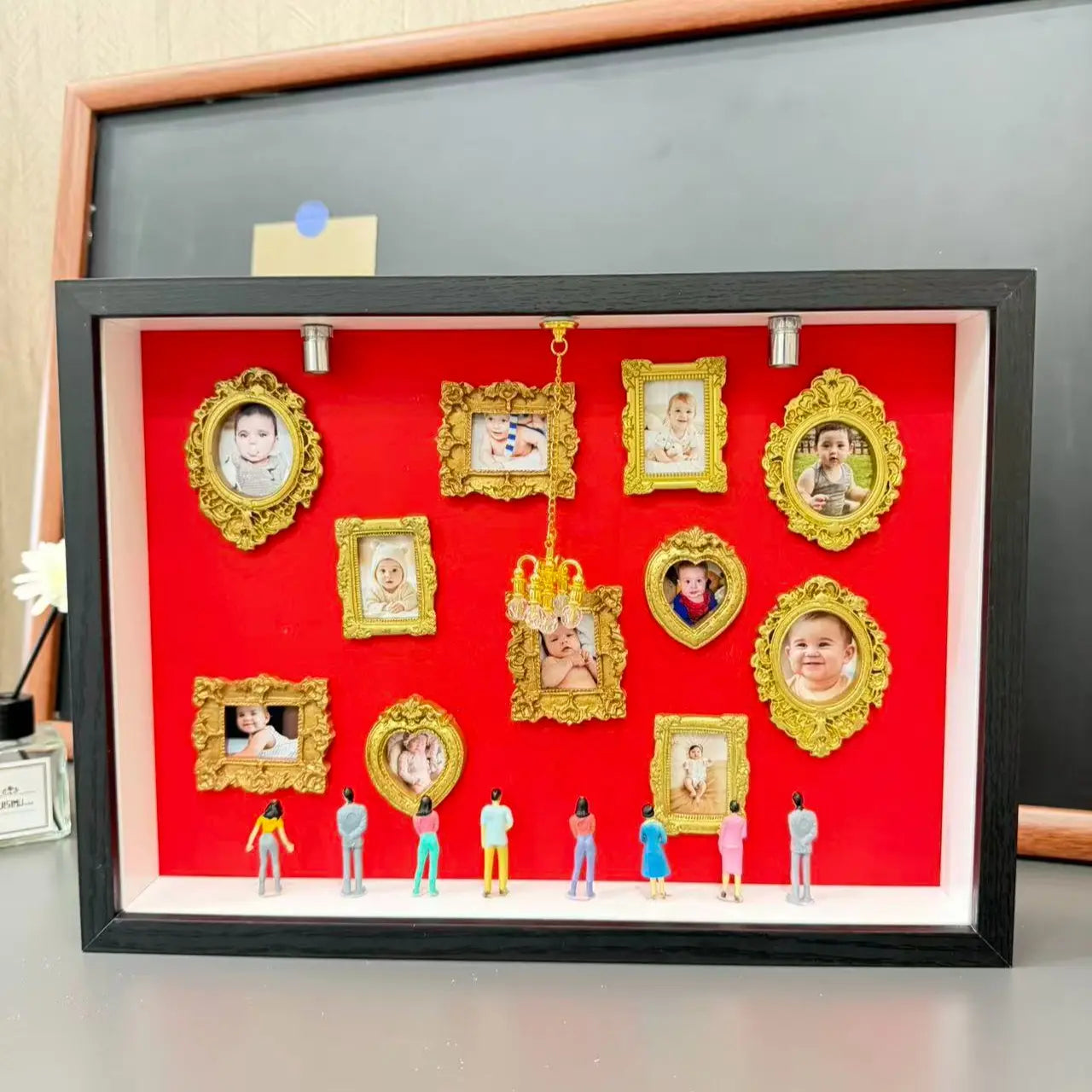 DIY Shadow Box Photo Frame with Mini Figures & LED Lights - Personalized Memory Display Gift for Family & Loved Ones