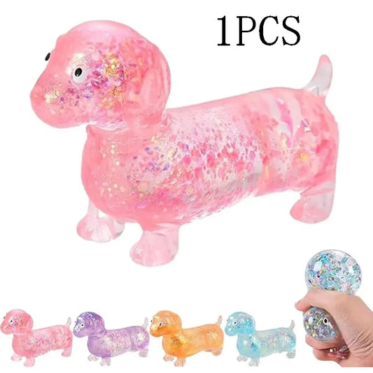 LDSK Dachshund Squishy, Glitter Weiner Dog Maltose Stress Ball, Slow Rise Fidget for Anxiety Relief, Soft Squeeze Desk Gadget for Home Office Travel