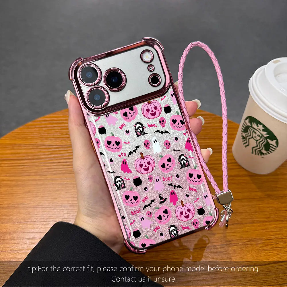 Cute Halloween Pumpkin Ghost Phone Case for iPhone 17 Pro Max – Transparent Shockproof Soft Silicone Cover
