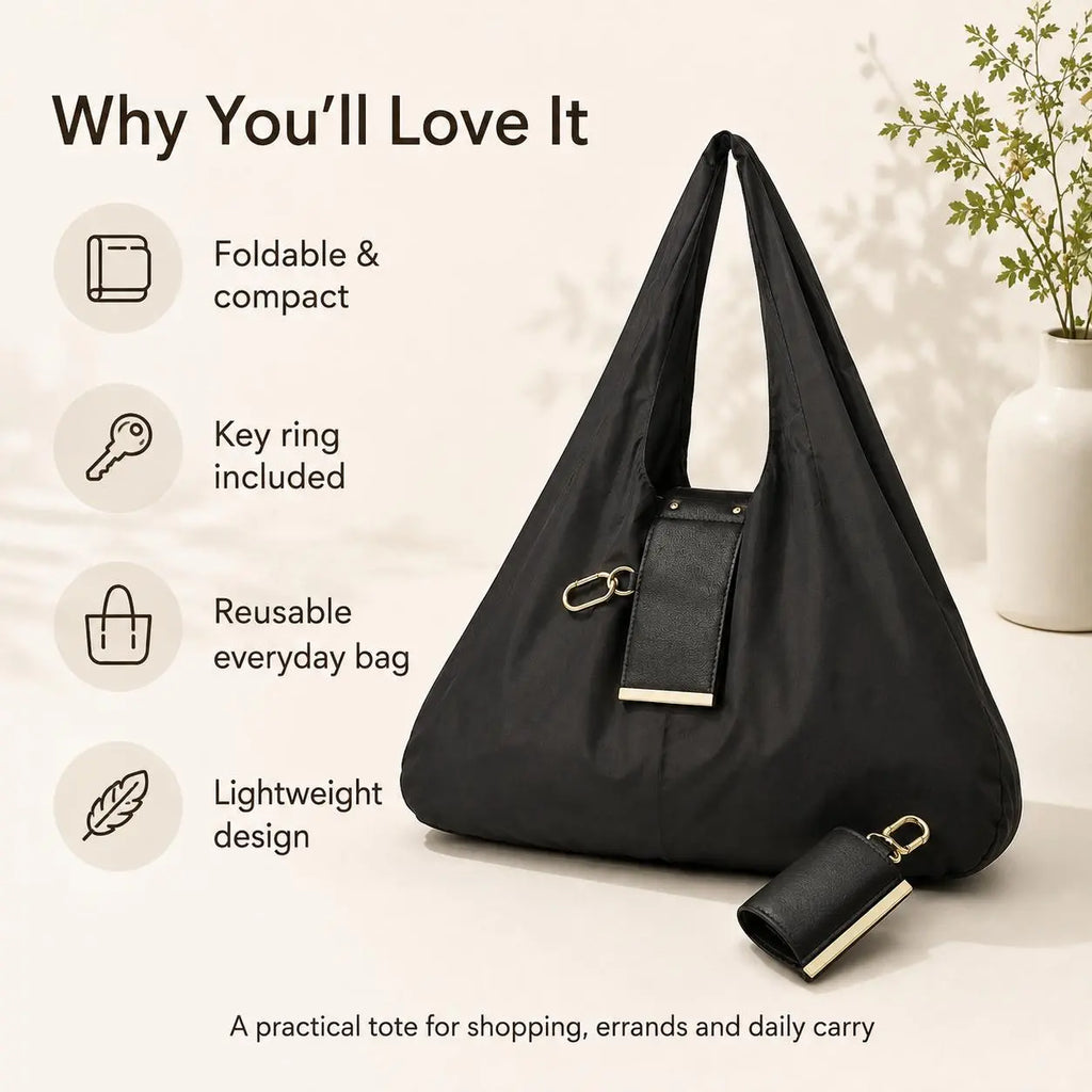 Compact Foldable Keychain Tote Bag – Expandable Reusable Grocery Shopping Bag with Key Ring