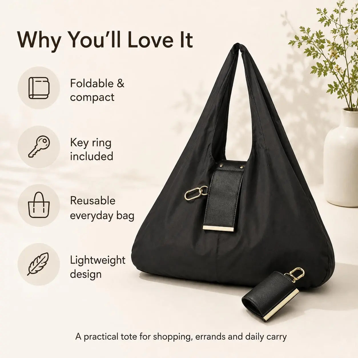 Compact Foldable Keychain Tote Bag – Expandable Reusable Grocery Shopping Bag with Key Ring