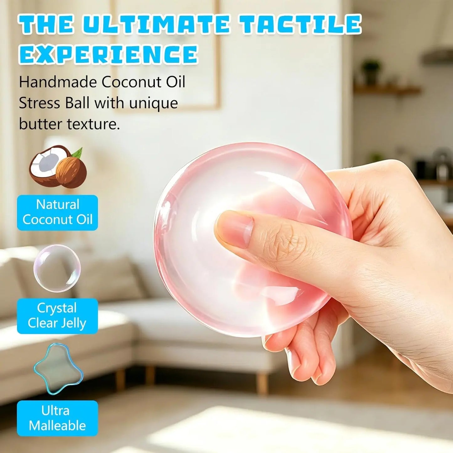 1 Count Coconut Oil Stress Ball,Shapeable No Rebound Stress Relief Ball Coconut Oil Handmade Squeezing Ball, Anxiety Relief Toy, Fidget Toy