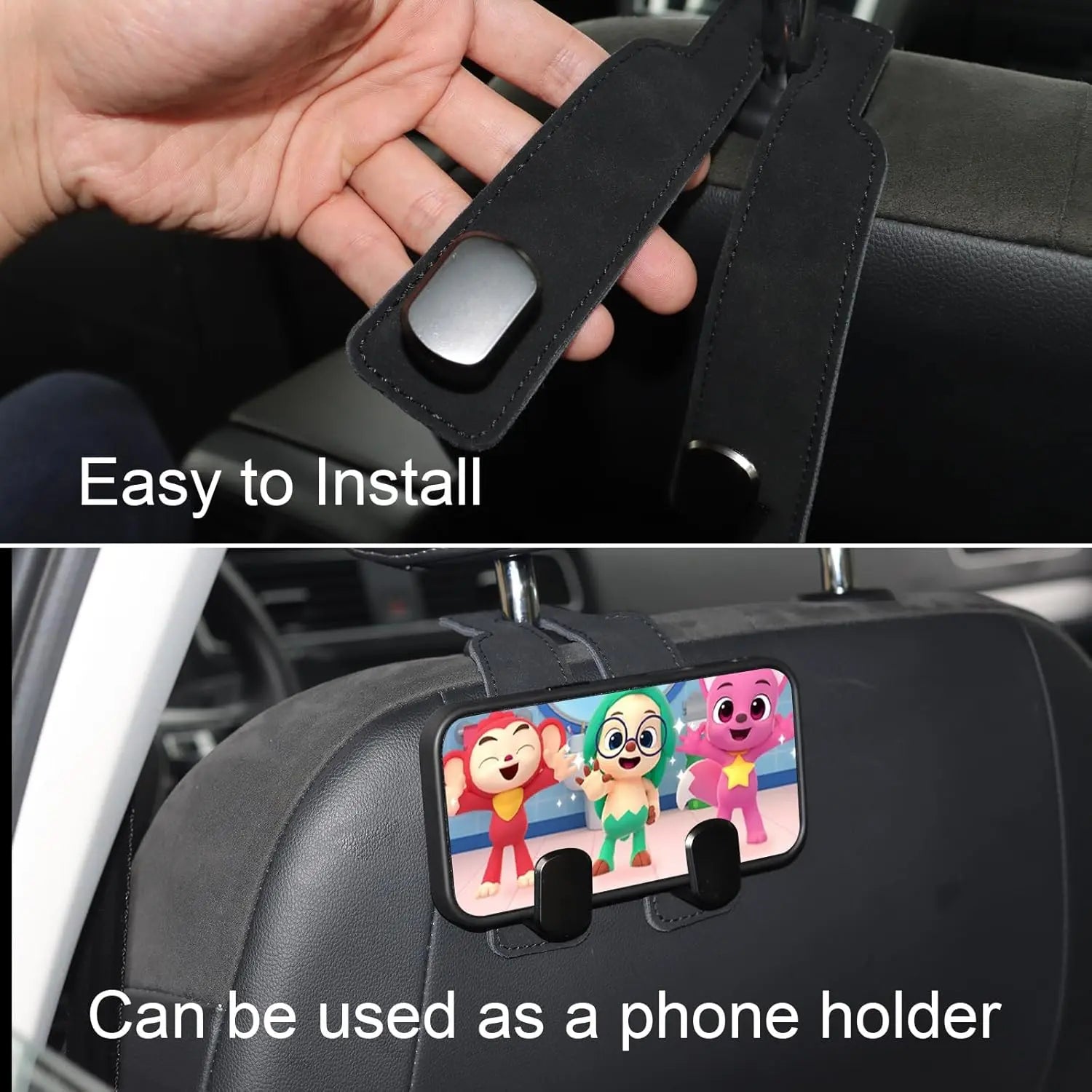 2pcs Heavy-Duty Car Seat Headrest Hooks – Leather & Metal Purse Organizer for Handbags & Groceries