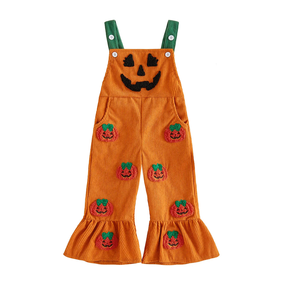 Toddler Baby Boy Halloween Devil Face Ribbed Overalls – Sleeveless Pocket Jumpsuit