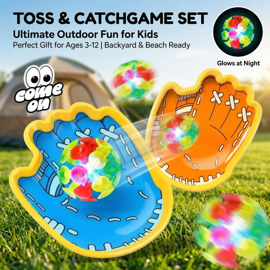 Light-Up Toss & Catch Toy Set | 2 Rackets & 1 Glow Ball, Outdoor Family Game Gift