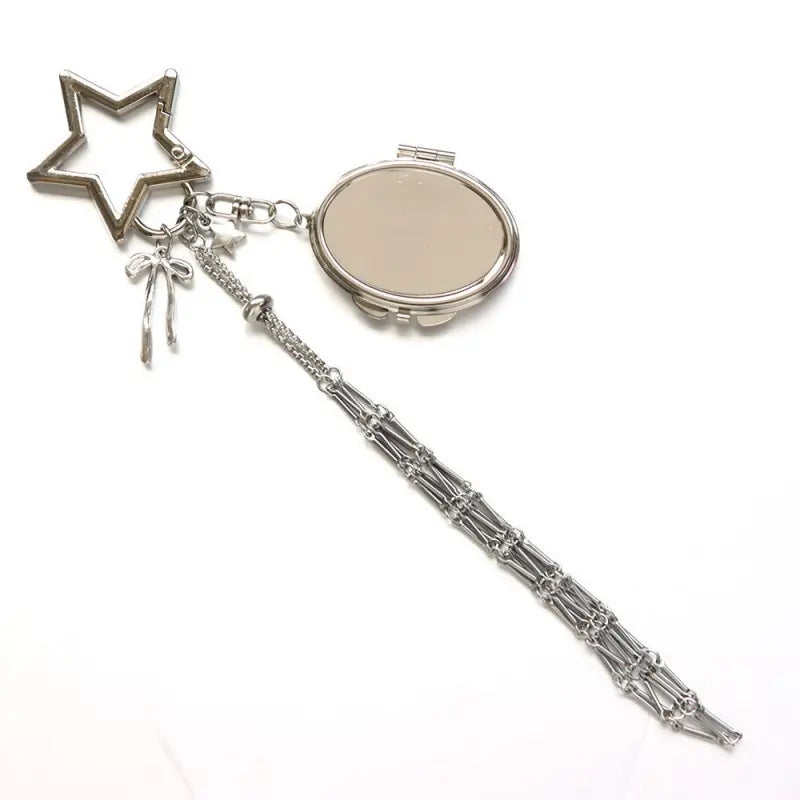Y2K Pink & Silver Metal Lipstick Holder Keychain with Mirror