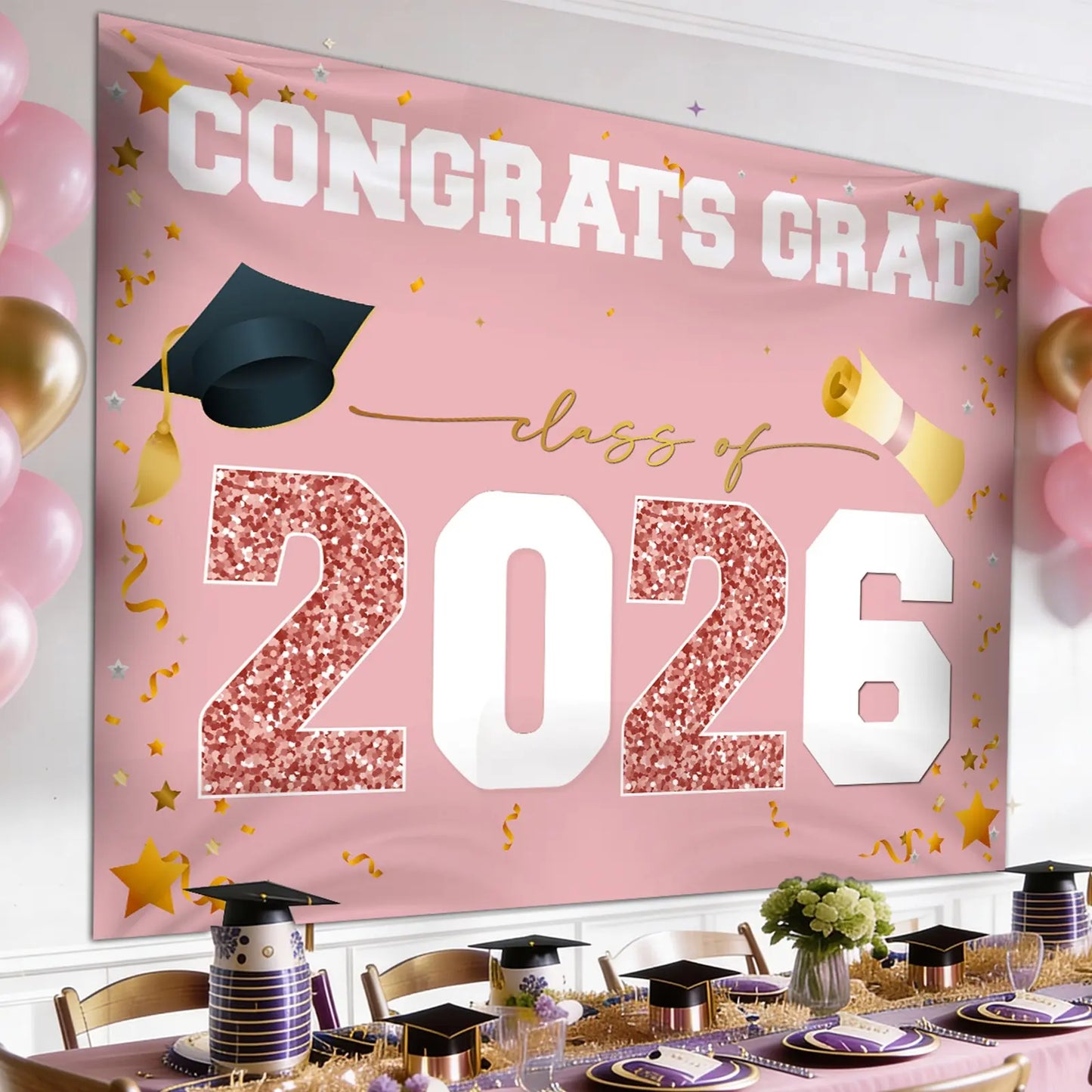 Class of 2026 Graduation Banner (47"x67") - Blue & Gold Congrats Grad Backdrop