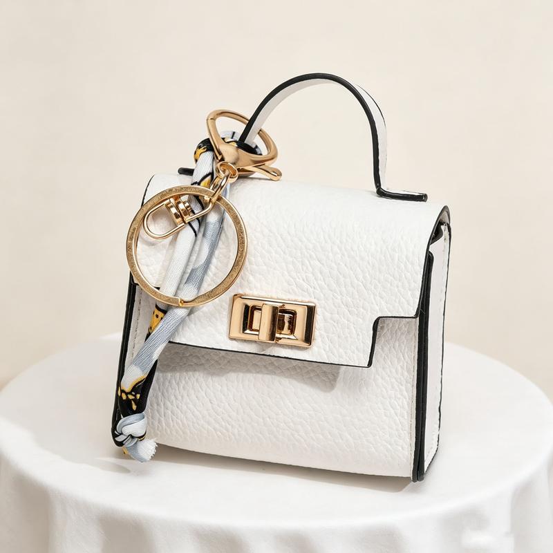 Mini Square Bag Pendant Keychain - High Quality Leather with Colorful Strap, Cute Car Keychain & Bag Charm Accessory