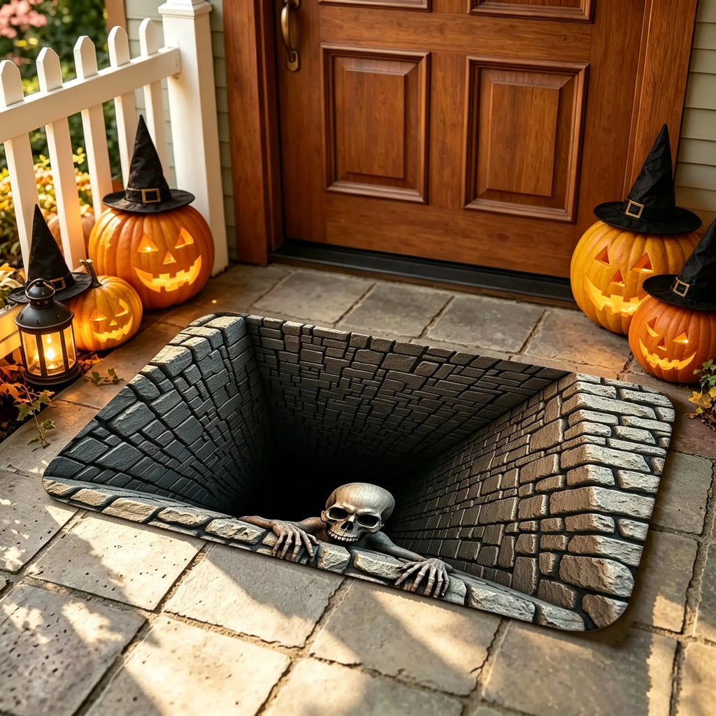 Halloween Front Door Mat – Festive 3D Visual Skull & Clown Horror Rug