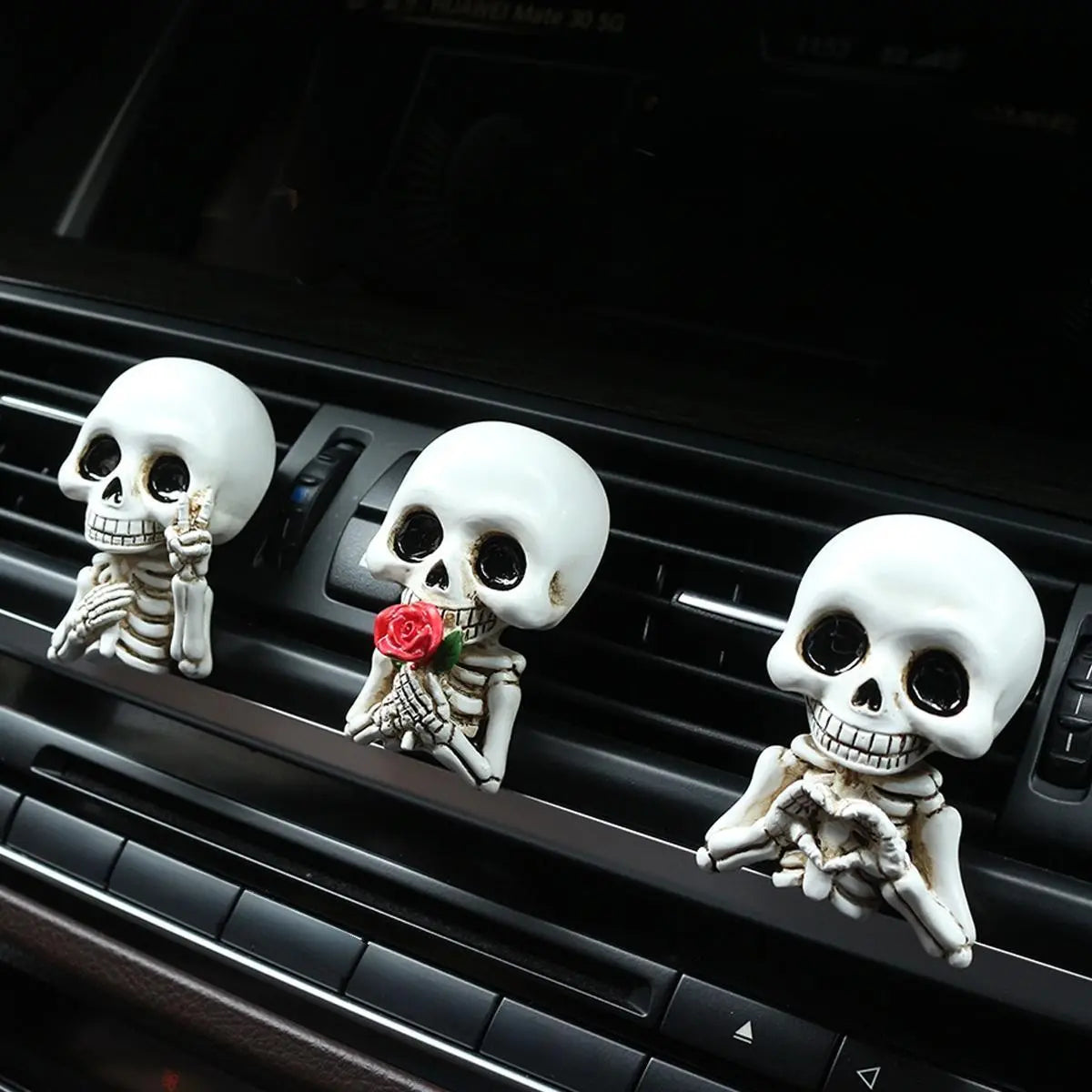 Cute Skull Car Diffuser Set, 3PCS Resin Skeleton Car Decor